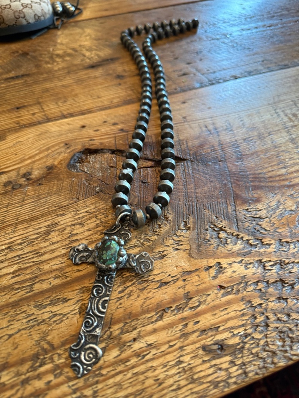 XOXO Silver Cross Necklace with Turquoise Accent